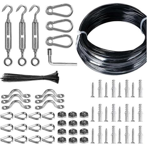 Kit de suspension pour guirlande lumineuse extérieure, câble de suspension en acier inoxydable (304) de 61 m, revêtement en vinyle noir (1/5)