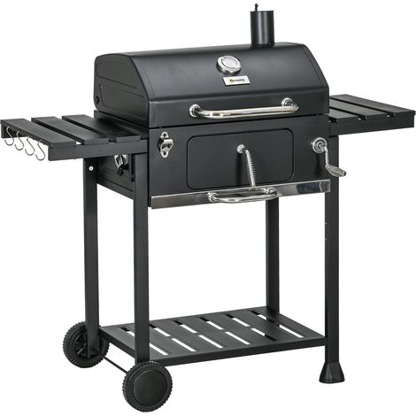 Pour 5 à 10 personnes, barbecue au charbon pour jardin et camping, avec tablettes pliantes et roulettes (1/5)