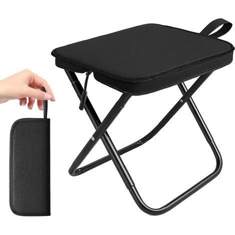 Tabouret de camping pliable portable - Repose-pieds d'extérieur pliable - Siège léger - Pliable pour voyage, randonnée, pêche, camping, barbecue, plage, pique-nique, jardin - Noir (1/5)