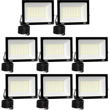 8 Pack Projecteur LED Extérieur 100W 10000 lúmenes 6500K lumière Blanche Froide Spot LED Eclairage IP65 Étanche Projecteur Extérieur Eclairage de Sécurité Floodlight