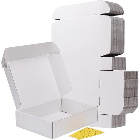 Cardboard Packaging Package 30.5 x 22.5 x 7.5 cm, 20 White Cardboard Shipping Boxes Comes with Smiling Face Stickers (1/5)