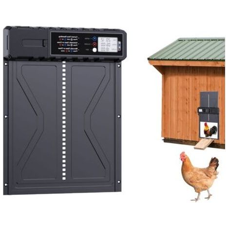 Automatic aluminum chicken coop door – Programmable LCD screen – Weather resistant – Integrated security with obstacle sensor (1/4)