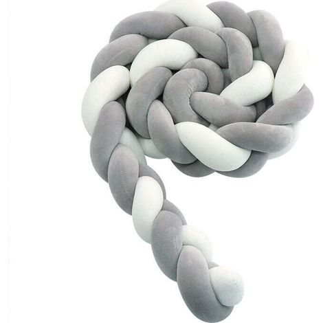 Tour de lit bébé- 3 Tissage Bébé Coussin Serpent Tressé Pare - Choc Velours Protection lit Bumper Pépinière pour Les Nouveau-Nés Lit Chambre Décor avec, gris et blanc—4M