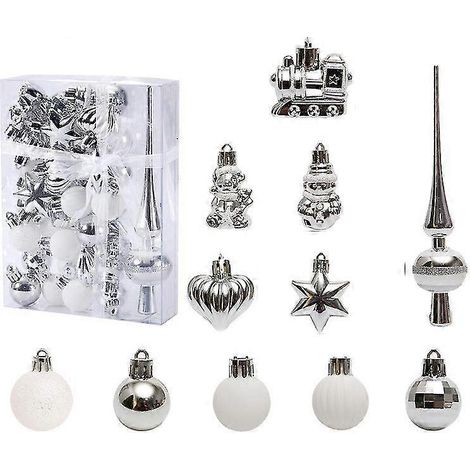 Weihnachtsbaumschmuck-Set „Schneemann“, bruchsicher, zum Aufhängen (silber), 34-teilig (1/3)