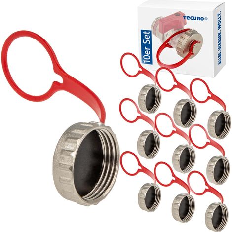 10 Stück tecuro Kappe 3/4 Zoll für KFE-Hahn - mit Dichtung - Messing, vernickelt (1/4)
