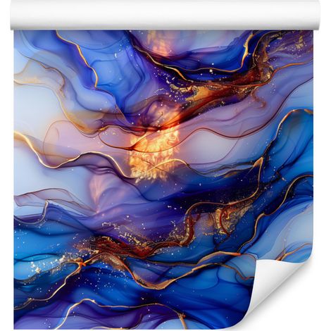 Papier peint bleu encre, bleu marine, violet et azur 50x1000 cm (1/5)