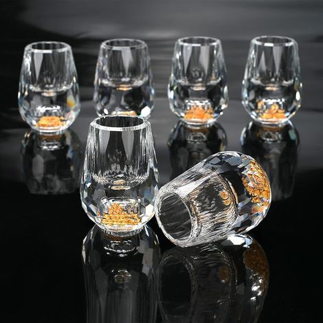 Crystal Shot Glass Lot de 6 verres à shot en verre sans plomb de 15 ml avec fond lourd, décoré de flocons de feuille d'or 24 carats, idéal pour la vodka, l'alcool, la tequila, le saké, le (1/5)