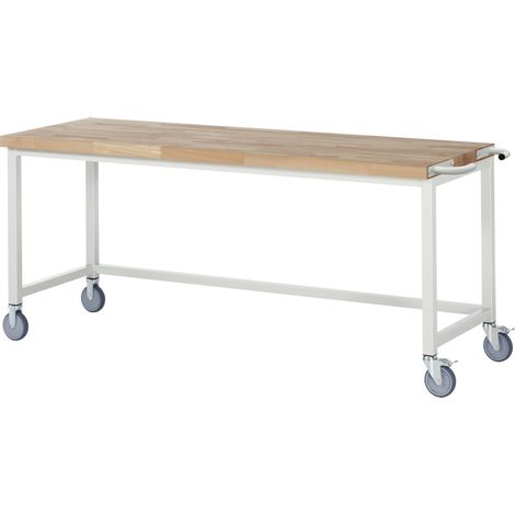 Werkbank B2000xT700xH880mm Buche massiv lichtgrau fahrbar RAU (1/5)