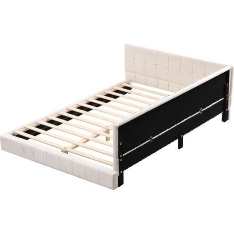 Letto da giorno capitonné 140 x 200 cm in velluto beige con rete a doghe (1/5)