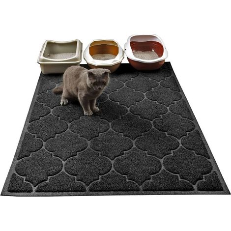 Große, leicht zu reinigende Katzenstreumatte, 43 x 76 cm, strapazierfähig, mit kleinen, weichen Noppen, schwarz.