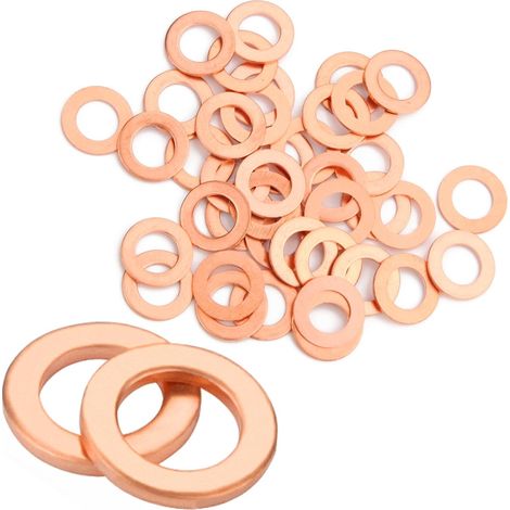 50 arandelas metálicas de cobre M6 para bisagras de puertas, juntas tóricas planas para tapones de drenaje y fijaciones con tornillos, anillos de sellado para tornillos (M6121) (1/5)