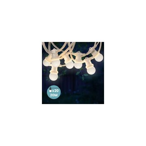 Guirlande guinguette extérieure 20 m blanc IP65 – 20 ampoules LED, câble souple pour décoration de jardin, terrasse ou événement