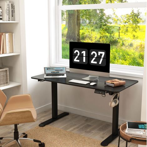 Bureau assis-debout électrique 140x70x72-116 cm en bois noir, relevable pour bureau FloraGrace (1/5)