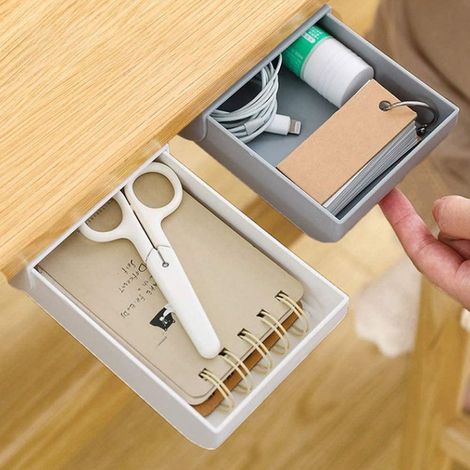 Schubladenorganizer für unter den Schreibtisch – Selbstklebender Schubladenorganizer – Für Stifte, Bleistifte, Kosmetikartikel, Elektronikzubehör – 22,3 x 9 x 3,5 cm – 2 Stück (1/5)