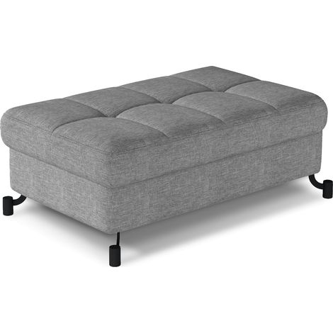 Pouf tissu matelassé avec coffre de rangement LORI-Gris (1/4)