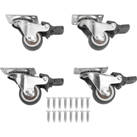 Set mit 4 kleinen Lenkrollen aus Stahl und Gummi, 2,5 cm Durchmesser, mit Bremse und 16 Schrauben, für Möbel - Crezuo