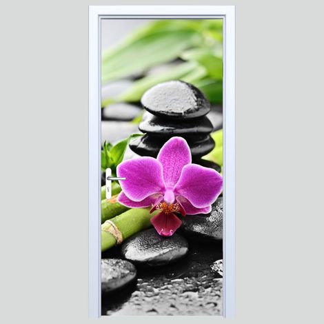 Adesivo per porta in tessuto con orchidea da giardino zen 582PD