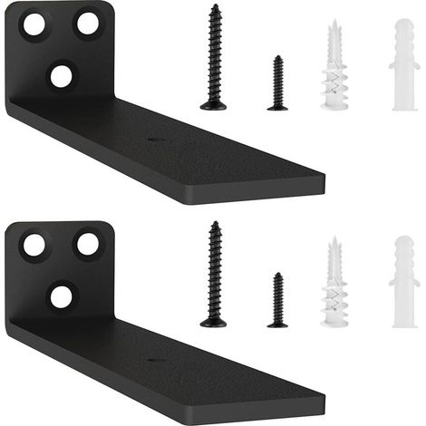 2 Pièces Equerre Etagere Murale 15 cm, Equerre Charge Lourde, Support étagère Murale Pour Étagères Ouvertes de Bricolage (Noir) (1/5)