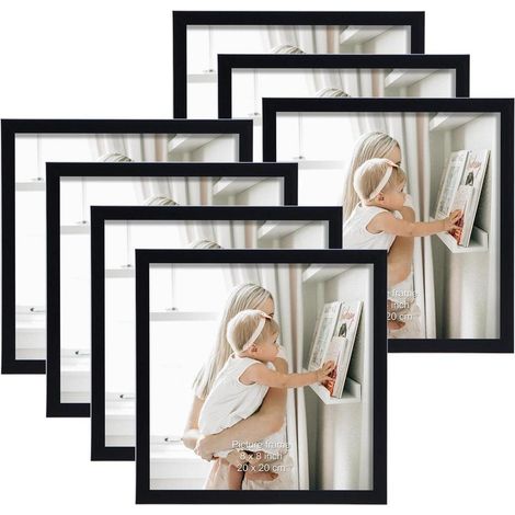 7er Set Bilderrahmen 20x20 cm Schwarz mit Passepartout für 10x10 cm Fotos (1/5)