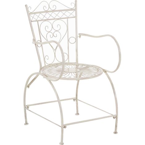 Chaise de jardin avec accoudoirs balcon terrasse design rustique en métal crème vieilli 100004003 (1/5)