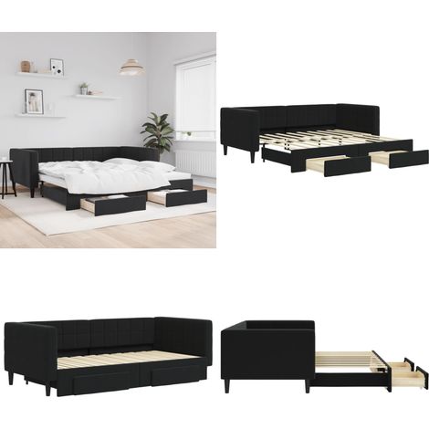 Tagesbett Ausziehbar mit Schubladen Schwarz 90x190 cm Samt - Schlafsofa - Sofa-Bett (1/5)