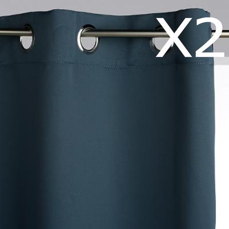 Lot de 2 rideaux occultants en polyester coloris bleu orage - Dim : L.135 x H.240 cm -PEGANE (1/2)
