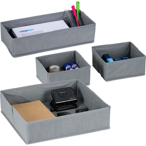 Relaxdays Organizer per Cassetti, Set 4 Scatole Portaoggetti Divisori per Armadio, Cestini in Stoffa in 3 Misure, Grigio