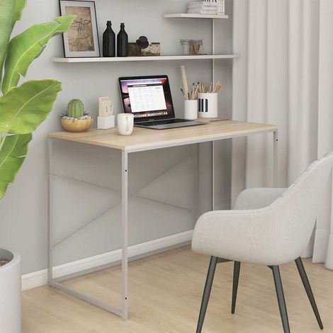 vidaXL Escritorio de ordenador madera de ingeniería blanco y roble (1/5)