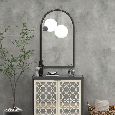 Specchio da parete 65x110 cm con cornice in legno a forma di finestra, specchio decorativo per soggiorno e camera da letto, nero. (1/5)