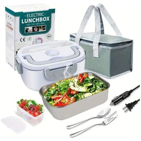 Green Mobility-Chauffe-plats électrique pour voiture et bureau à domicile, boîte à lunch électrique en acier inoxydable pour les voyages en voiture, chauffe-plats électrique de 1,5 L avec pot et (1/2)