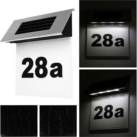 Plaque de porte sans fil en acrylique étanche avec numéro de maison 1-9999 pour maison, boîte aux lettres, rue, cour, 4 LED Blanc lumière du jour