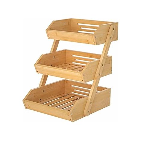 Supporto per Frutta in Bambù a 3 Livelli - Organizza Verdura e Pane in Cucina, Naturale (1/4)