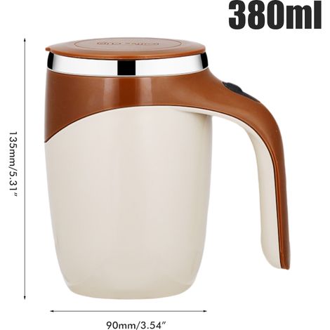 Mug rotatif magnétique portable pour café/lait, couleur café, 380 ml, en acier inoxydable, avec agitateur automatique pour les personnes paresseuses. (1/5)