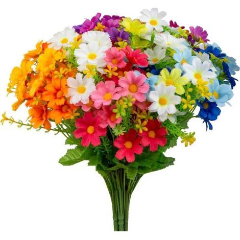 7 bouquets de fleurs de marguerites artificielles, les fleurs artificielles d'extérieur sont belles et naturelles, adaptées à l'intérieur et à l'extérieur, au jardin, au porche (1/5)