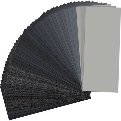 Paquete de 48 hojas de papel de lija, granos surtidos 120-5000, 9 x 3,5 pulgadas, papel de lija húmedo y seco de primera calidad para acabado de muebles de madera y lijado de metal. (1/5)