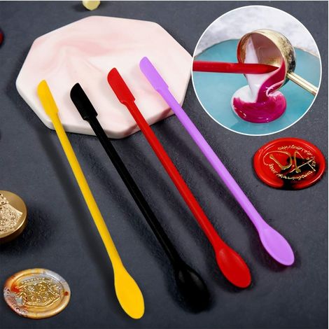 Lot de 4 applicateurs de cachets de cire en silicone à double tête, bâtonnet mélangeur multifonctionnel et grattoir résistant à la chaleur, multicolore (1/5)