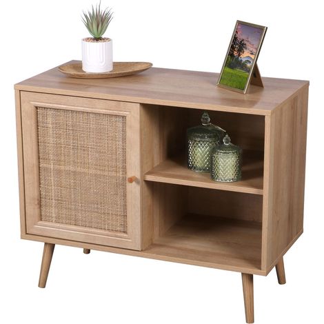 Commode 1 porte et 2 niches effet cannage BALI (1/3)