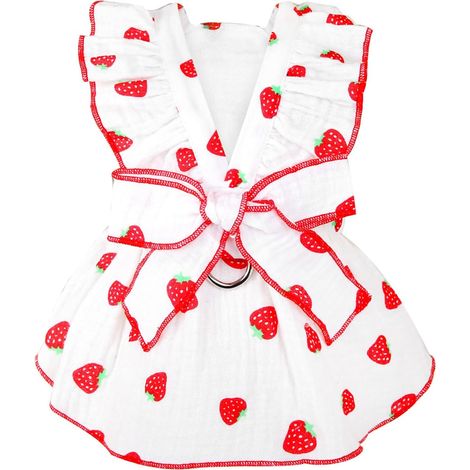 1 pièce Robe chien chat, coton été imprimé fraise avec nœud papillon, taille petite pour chiots et chattes (1/5)