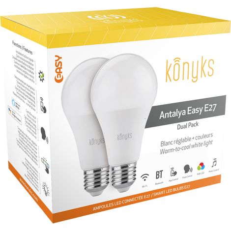 Ampoules LED connectées KONYKS Antalya Easy E27 11W Wi‑Fi + Bluetooth RGBW (2 unités) (1/5)