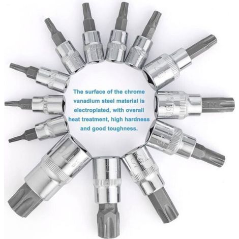 Douille Male - T8 À T70 - Embout Étoile Torx - 1/4 Pouces 3/8 Pouces 1/2 Pouces - Coffret 13 Pièces (1/4)