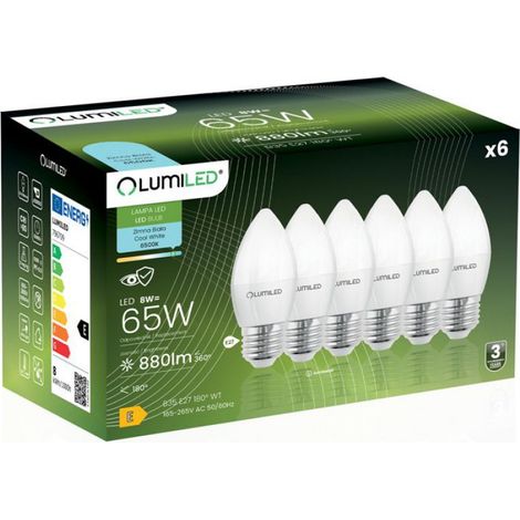 Ampoule LED E27 - 8 W - 880 lm - 6500 K - Angle 180° - Lot de 6 (1/5)