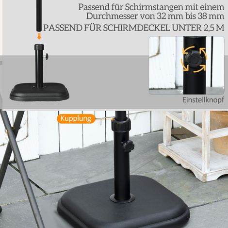 Support de parasol en béton 11kg carré pour parasol diamètre 32-38mm noir (1/5)