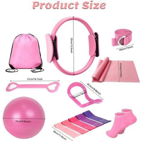 Kit Complet Pilates 13 Pièces pour Débutants, Inclut Ballon, Cercle Magique et 5 Bandes, Pour Entraînement à Domicile Femeo