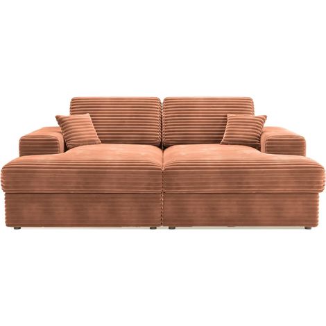 LISBONNE XL - Canapé droit XL gros velours côtelé 3 places Terracotta (1/5)