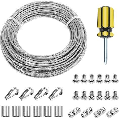 20 m/2 mm Stainless Steel Rope Hanging Kit with M2 Sleeves, M2 Crimp Fasteners, for Railing, Clothesline (1/5)