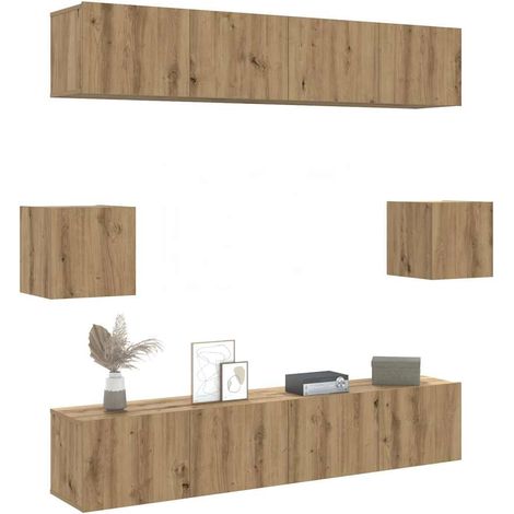 6-tlg. TV-Schrank-Set Wandmontage Artisan-Eiche Holzwerkstoff