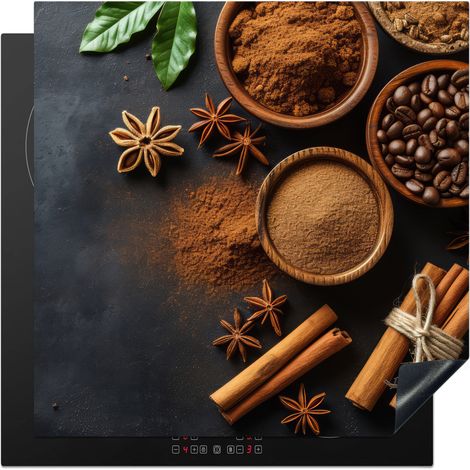 PROTECTOR DE PLACAS DE INDUCCIÓN Canela - Hormigón - Café - Canela en rama - Especias Tapa Protectora De Cocina 78x78 cm
