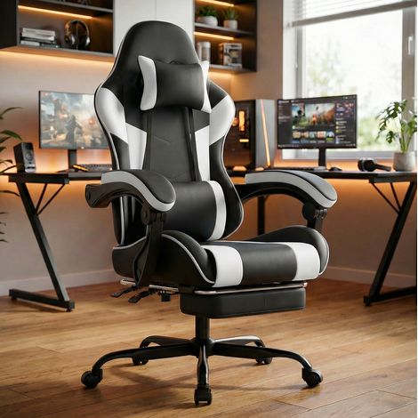 silla gaming ergonómica reclinable con reposapiés PVC OKMYHOME (1/3)