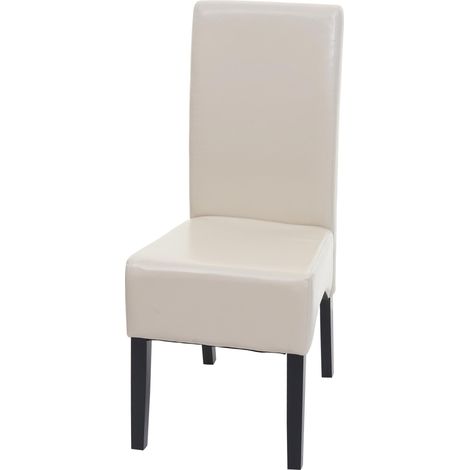 Chaise de salle à manger Latina, chaise de cuisine, cuir - crème, pieds foncés (1/5)