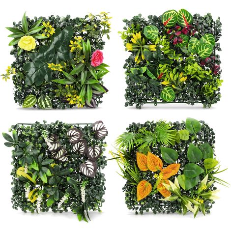 4 Pièces Mur Vegetal Artificiel Exterieur 25 X 25 Cm, Mur Vegetal Exterieur en Panneaux Végétaux 3D, Panneau Mural Decoratif pour Balcon, Jardin, Terrasse, Clôture Et Salon (1/5)